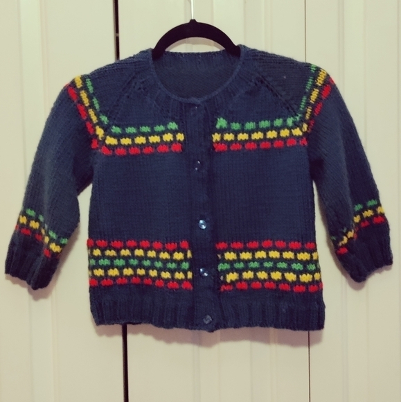 Handmade vintag knitted sweater youth 17.5" (35") chest 16.5" long button front - Picture 1 of 7